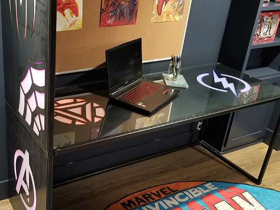 Marvel logos desk