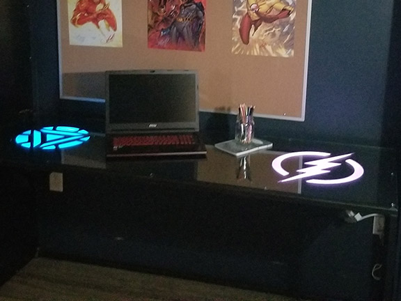 Marvel logos desk